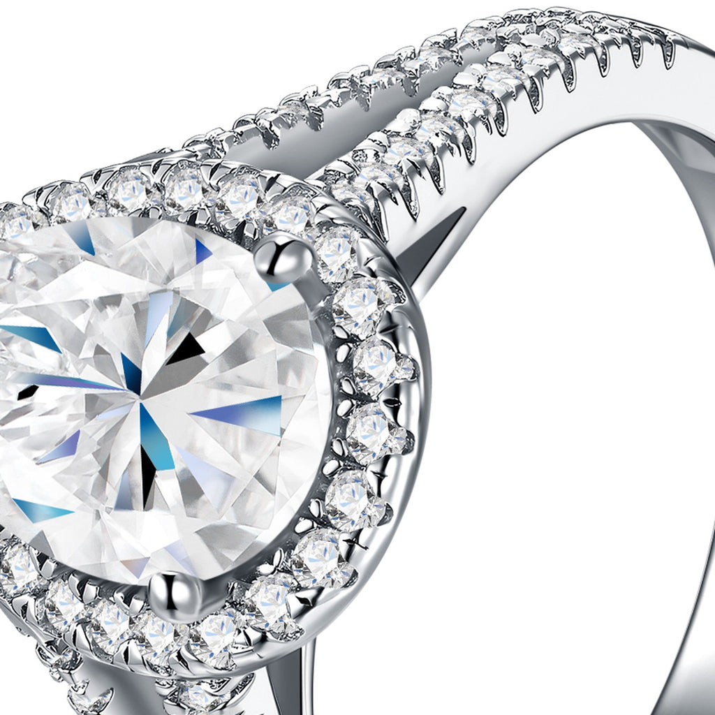 Pergoccia Pear-Cut Moissanite Halo Ring in Sterling Silver — detail