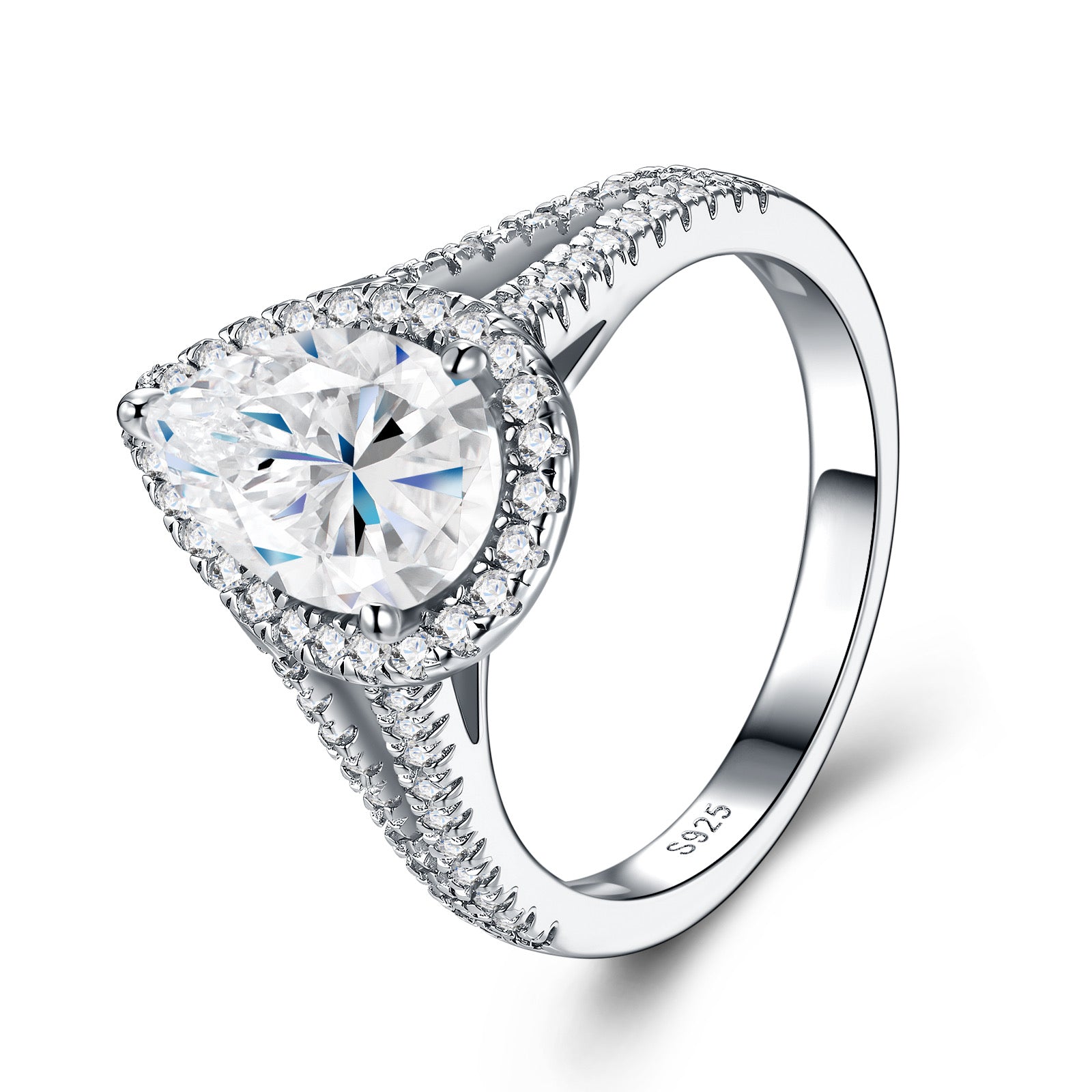 Pergoccia Pear-Cut Moissanite Halo Ring in Sterling Silver
