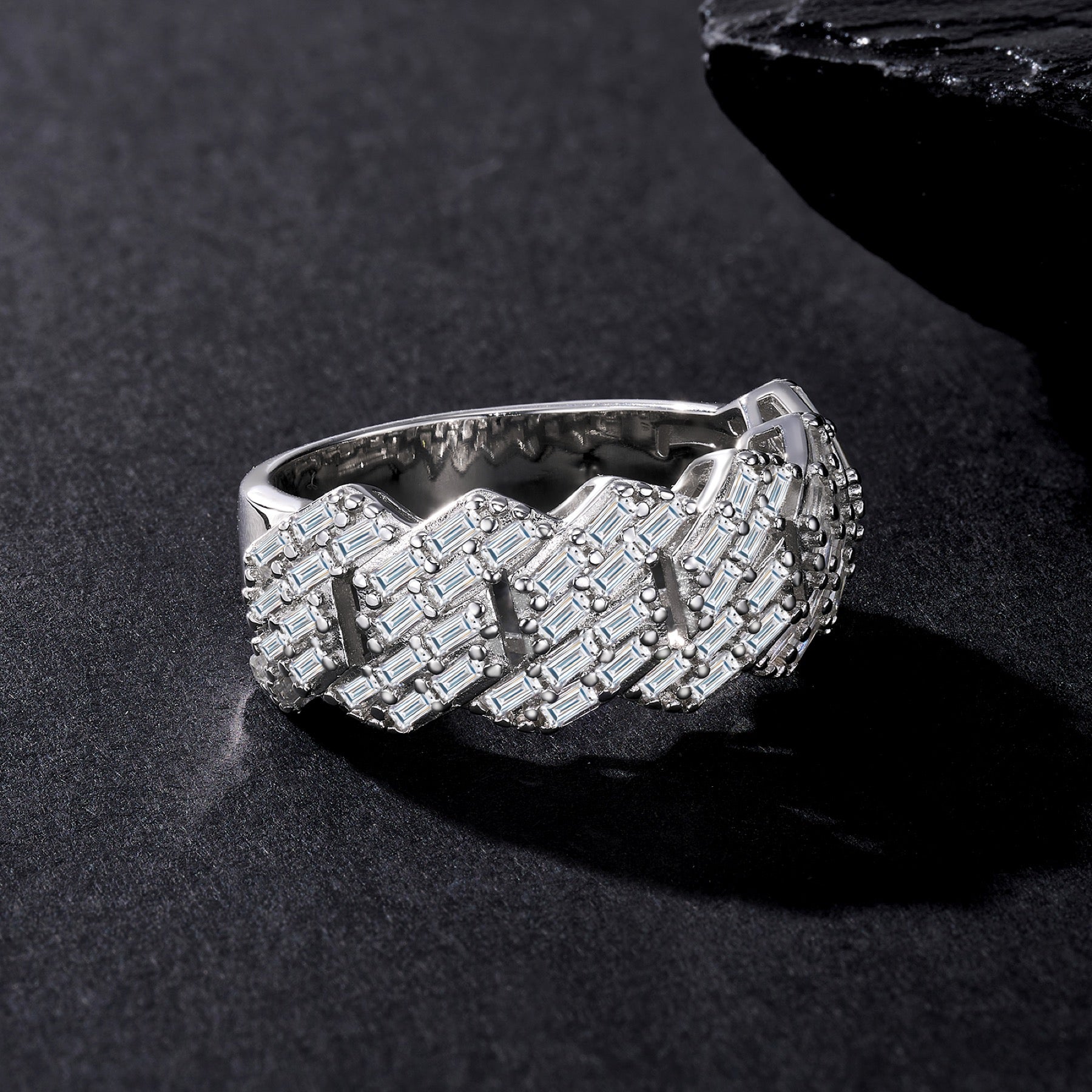 Fasto Moissanite Band Ring in Sterling Silver