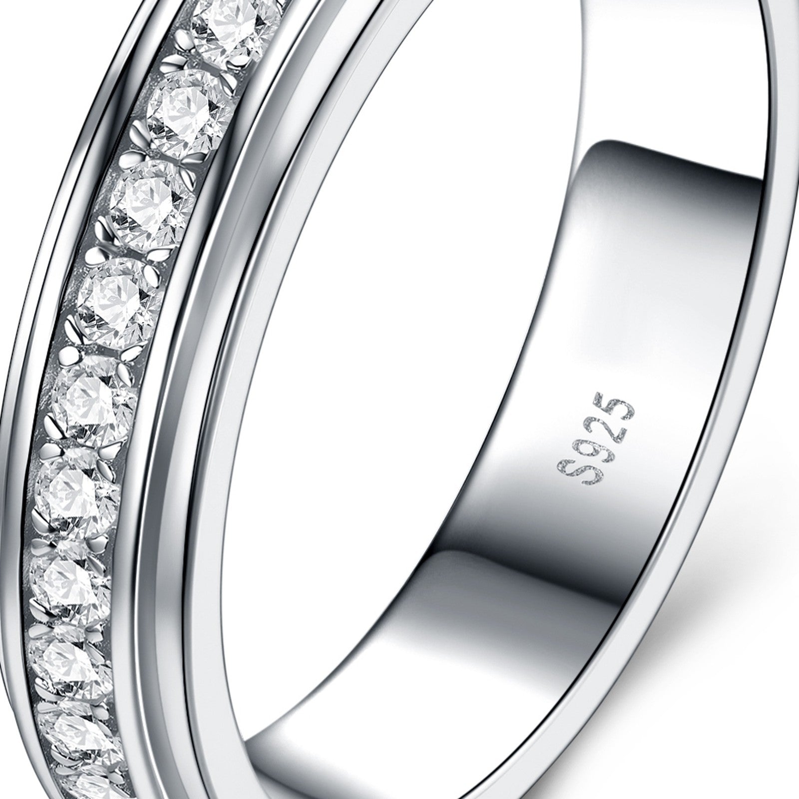Filare Moissanite Eternity Band Ring in Sterling Silver — detail