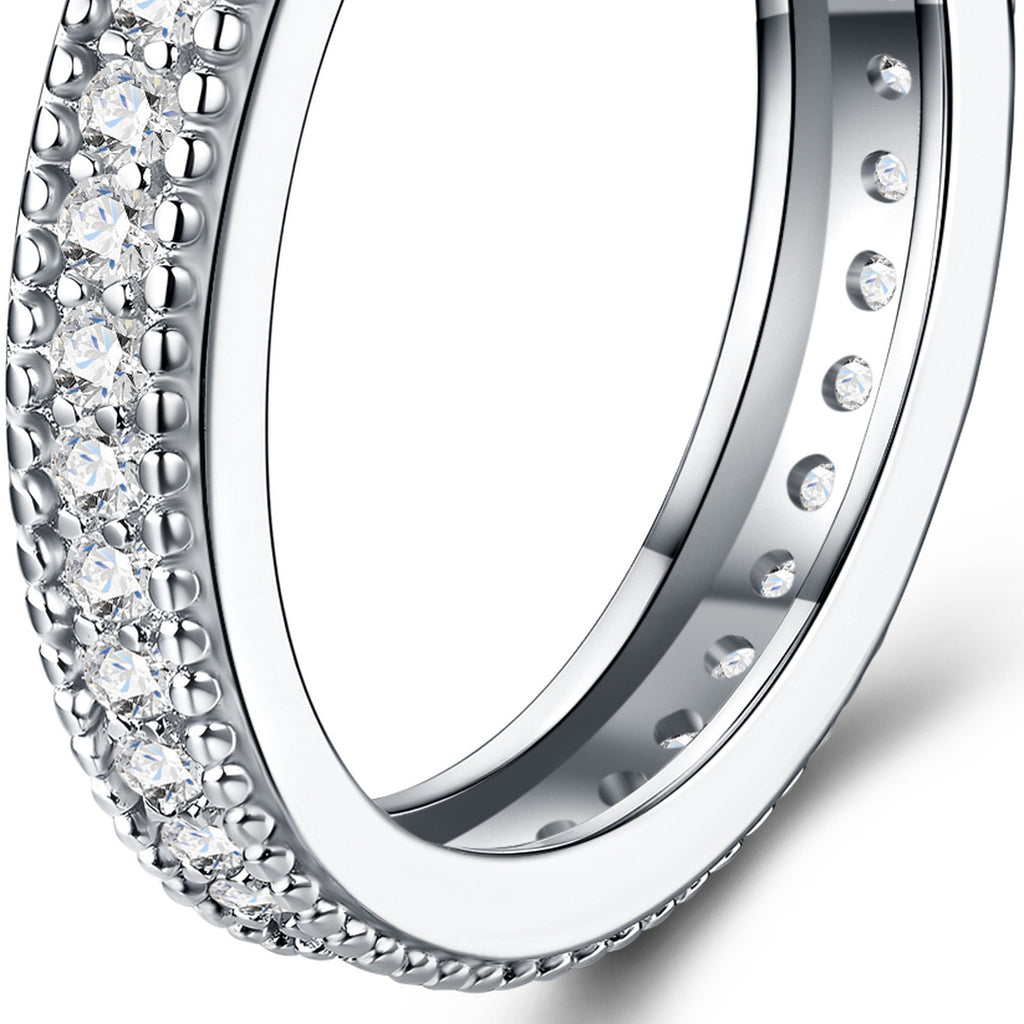 Duplice Moissanite Eternity Band Ring in Sterling Silver — detail