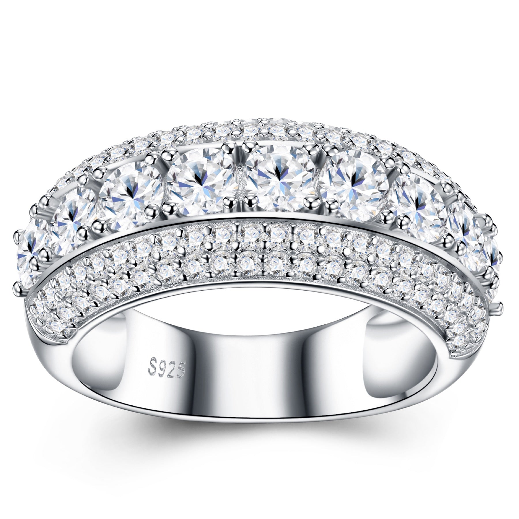 Doppio Moissanite Band Ring in Sterling Silver