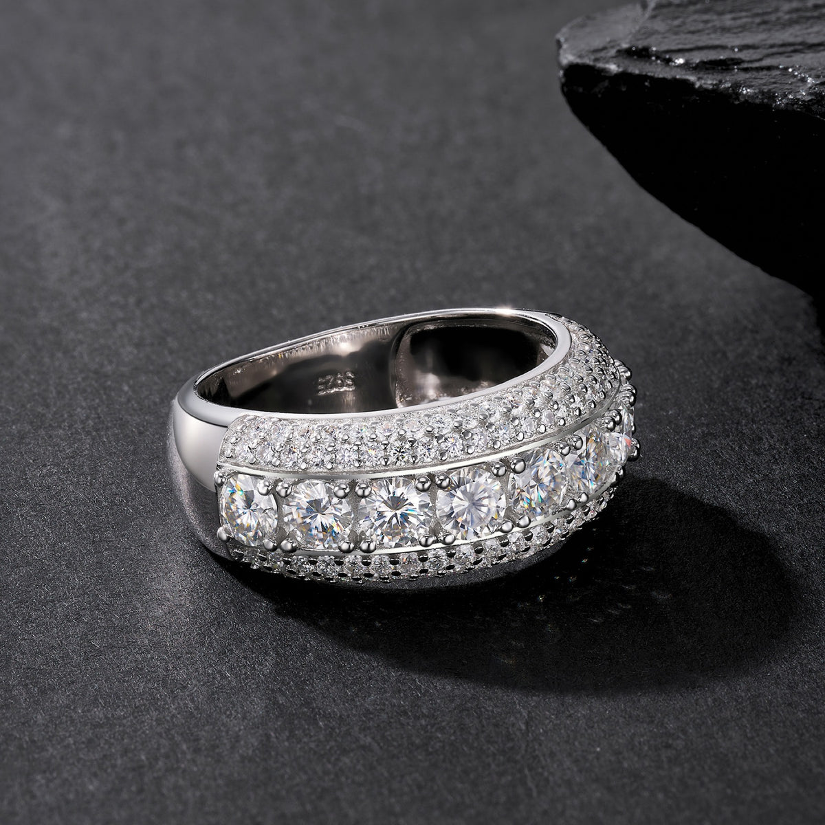 Doppio Moissanite Band Ring in Sterling Silver