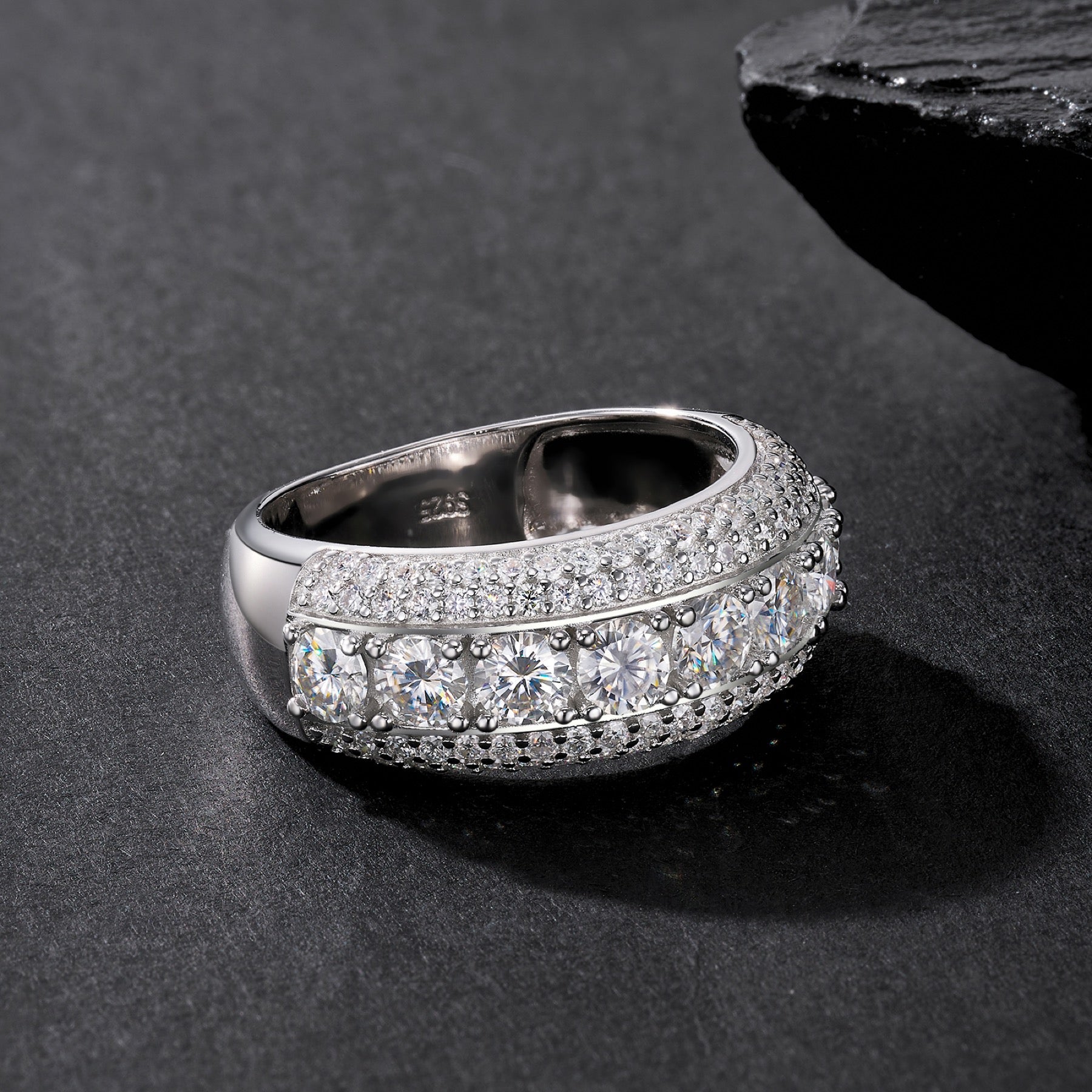 Doppio Moissanite Band Ring in Sterling Silver