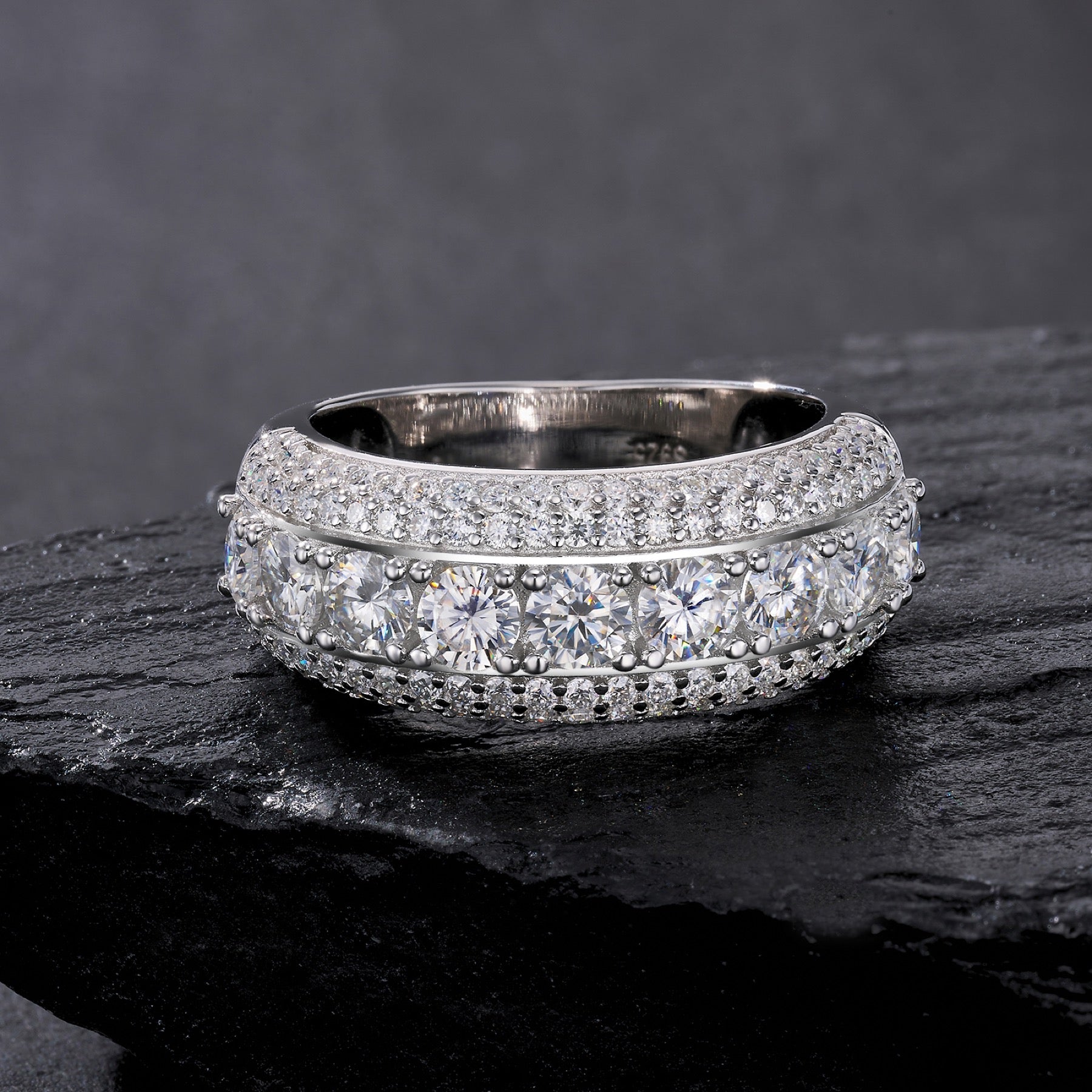 Doppio Moissanite Band Ring in Sterling Silver