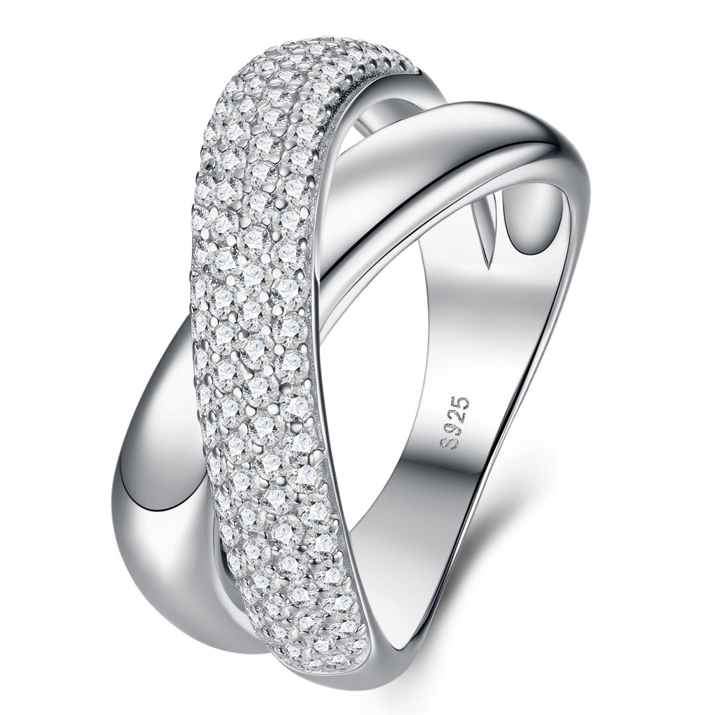 Incrocione Moissanite Band Ring in Sterling Silver