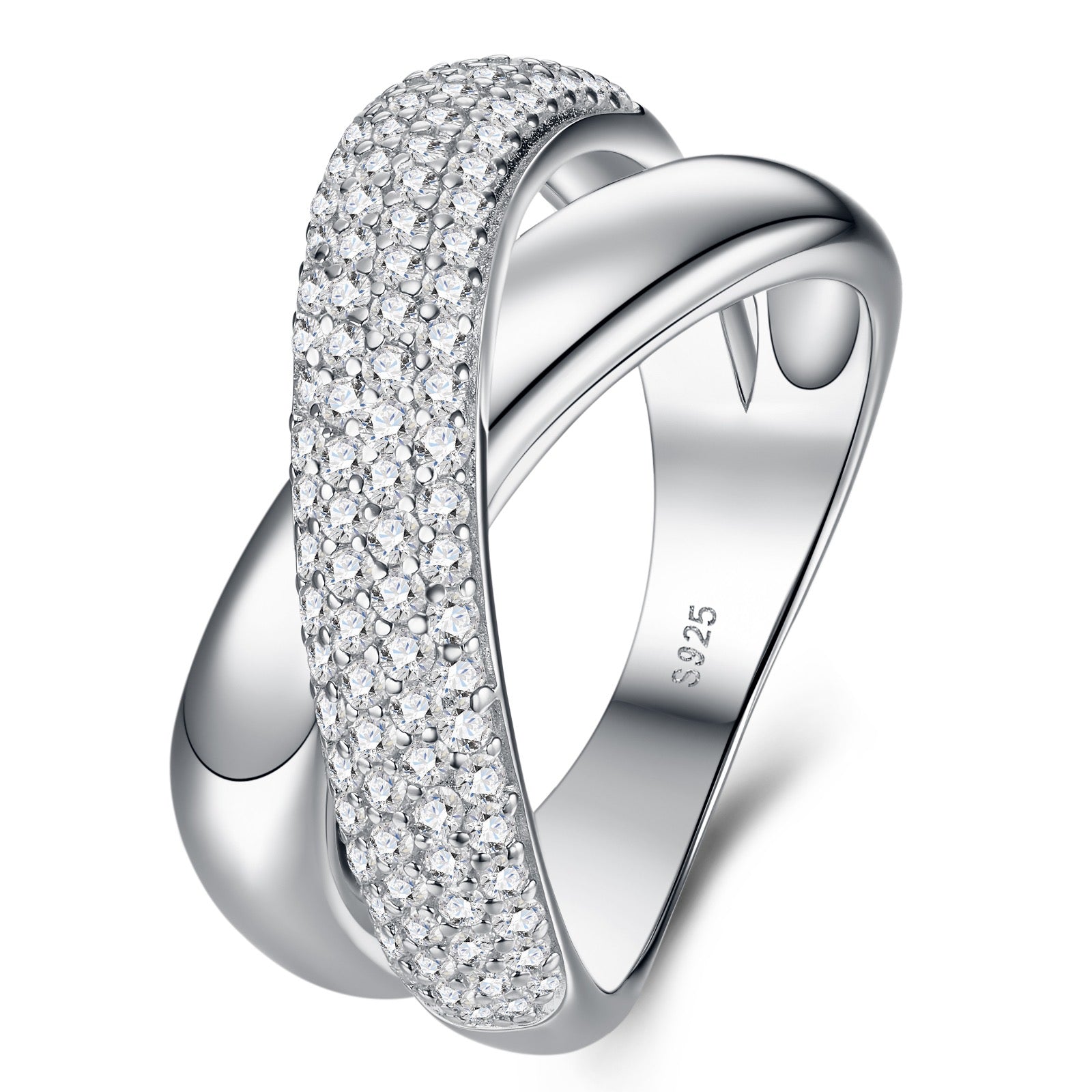 Incrocione Moissanite Band Ring in Sterling Silver