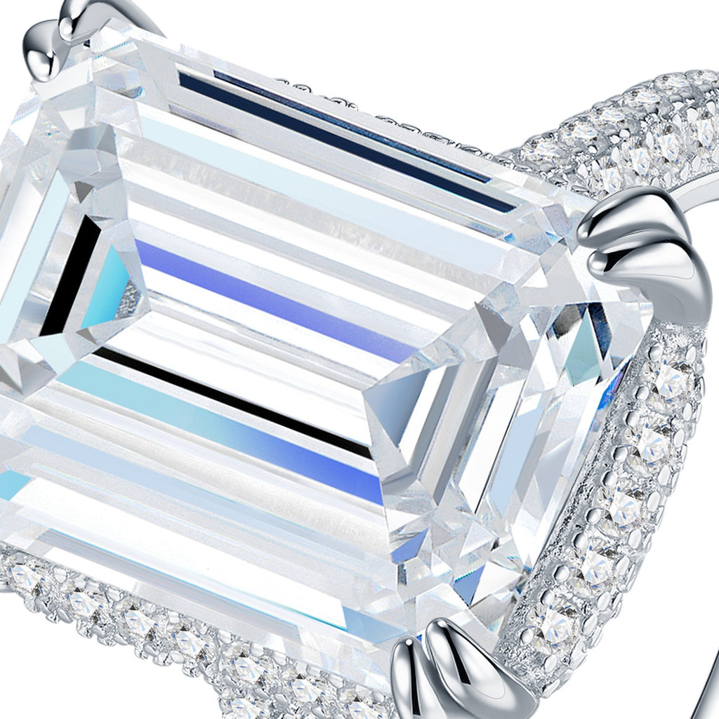 Verdier Emerald-Cut Moissanite Solitaire Ring in Sterling Silver — detail