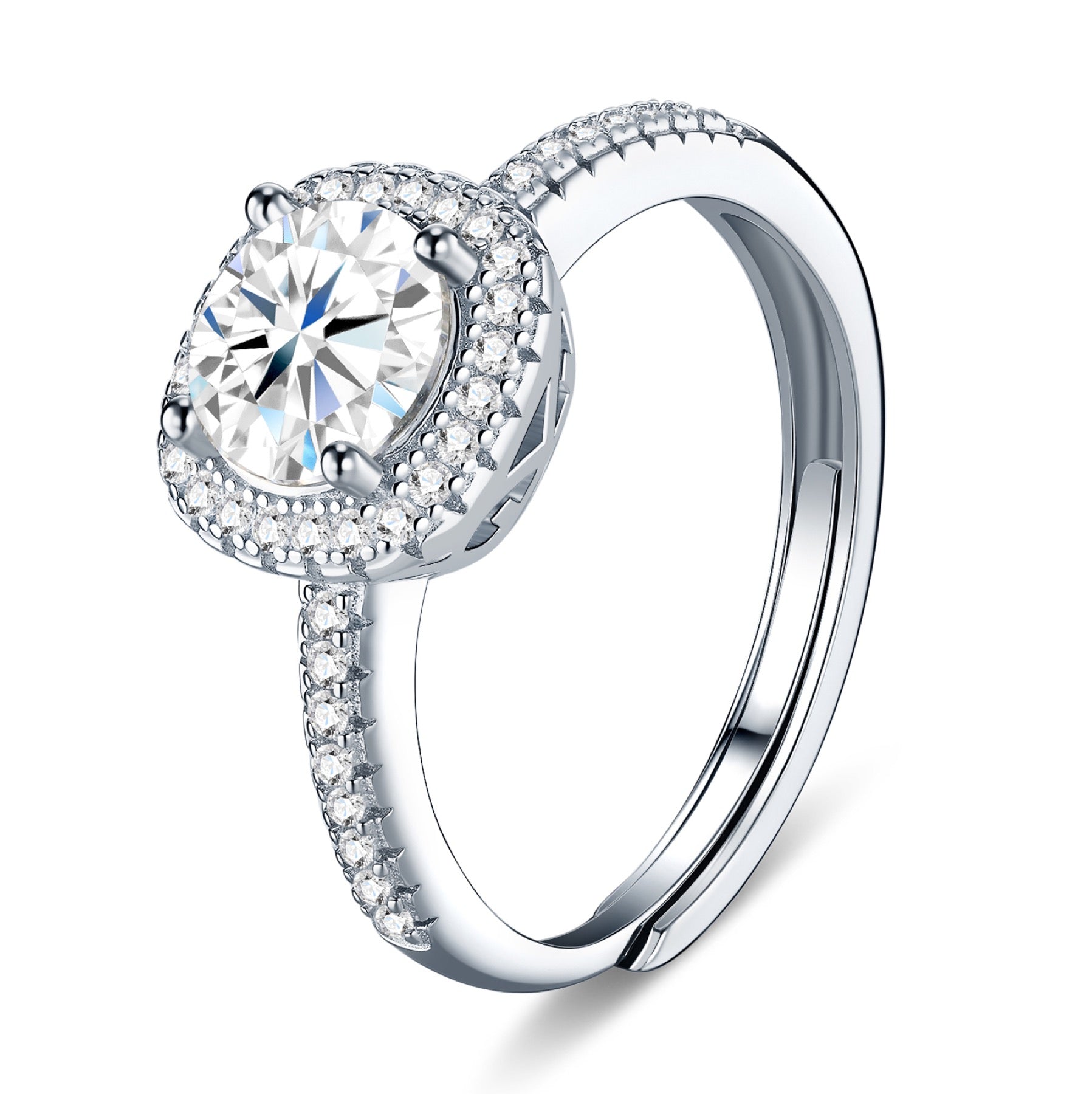 Tondo 1 Carat Moissanite Halo Ring in Sterling Silver