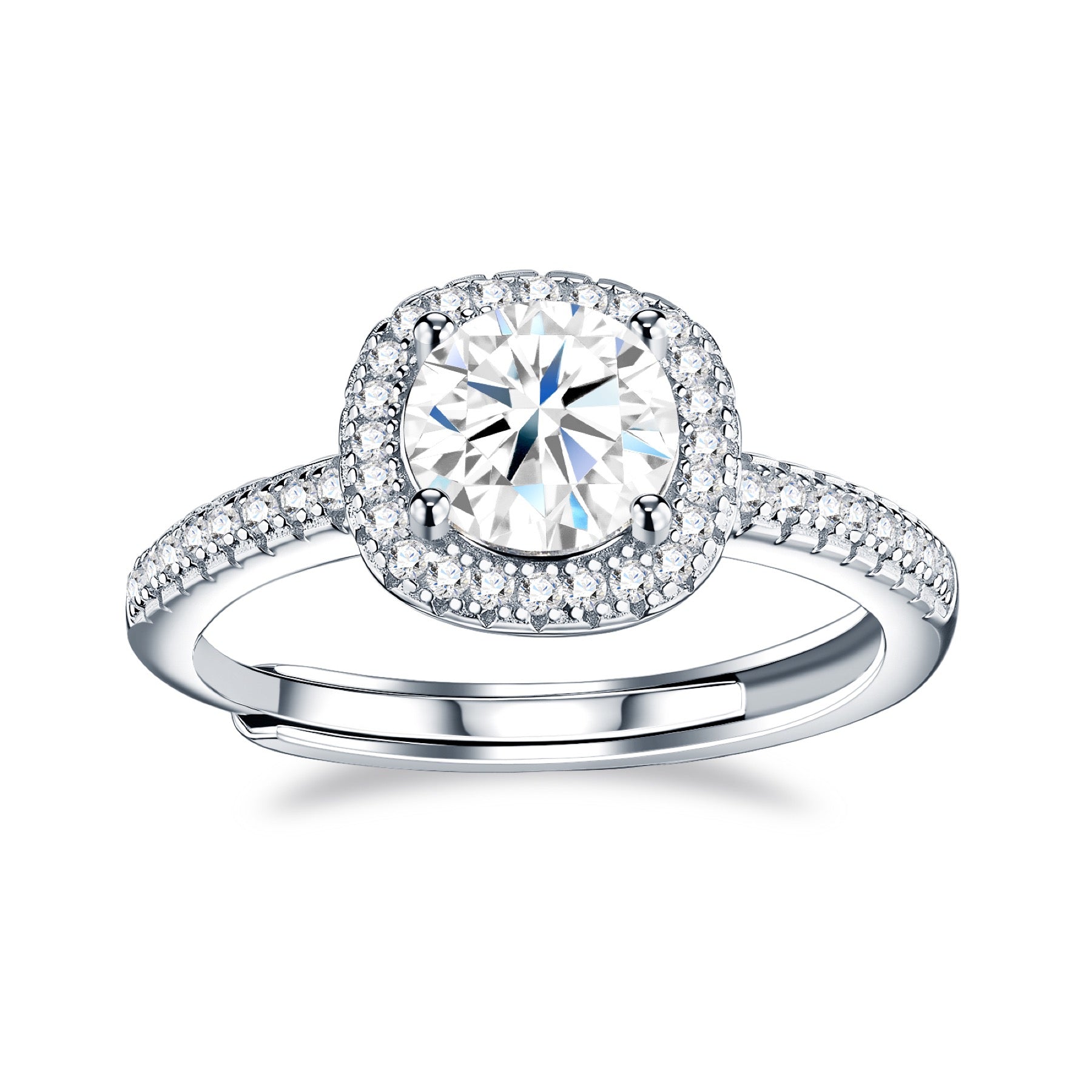 Tondo 1 Carat Moissanite Halo Ring in Sterling Silver