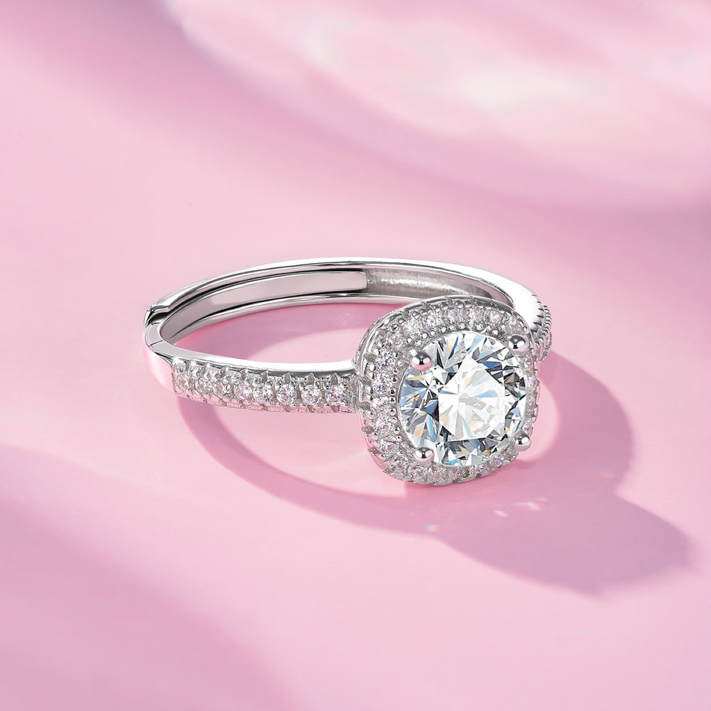 Tondo 1 Carat Moissanite Halo Ring in Sterling Silver