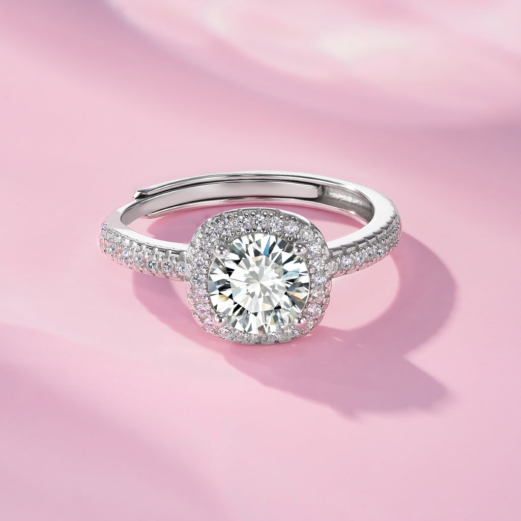 Tondo 1 Carat Moissanite Halo Ring in Sterling Silver