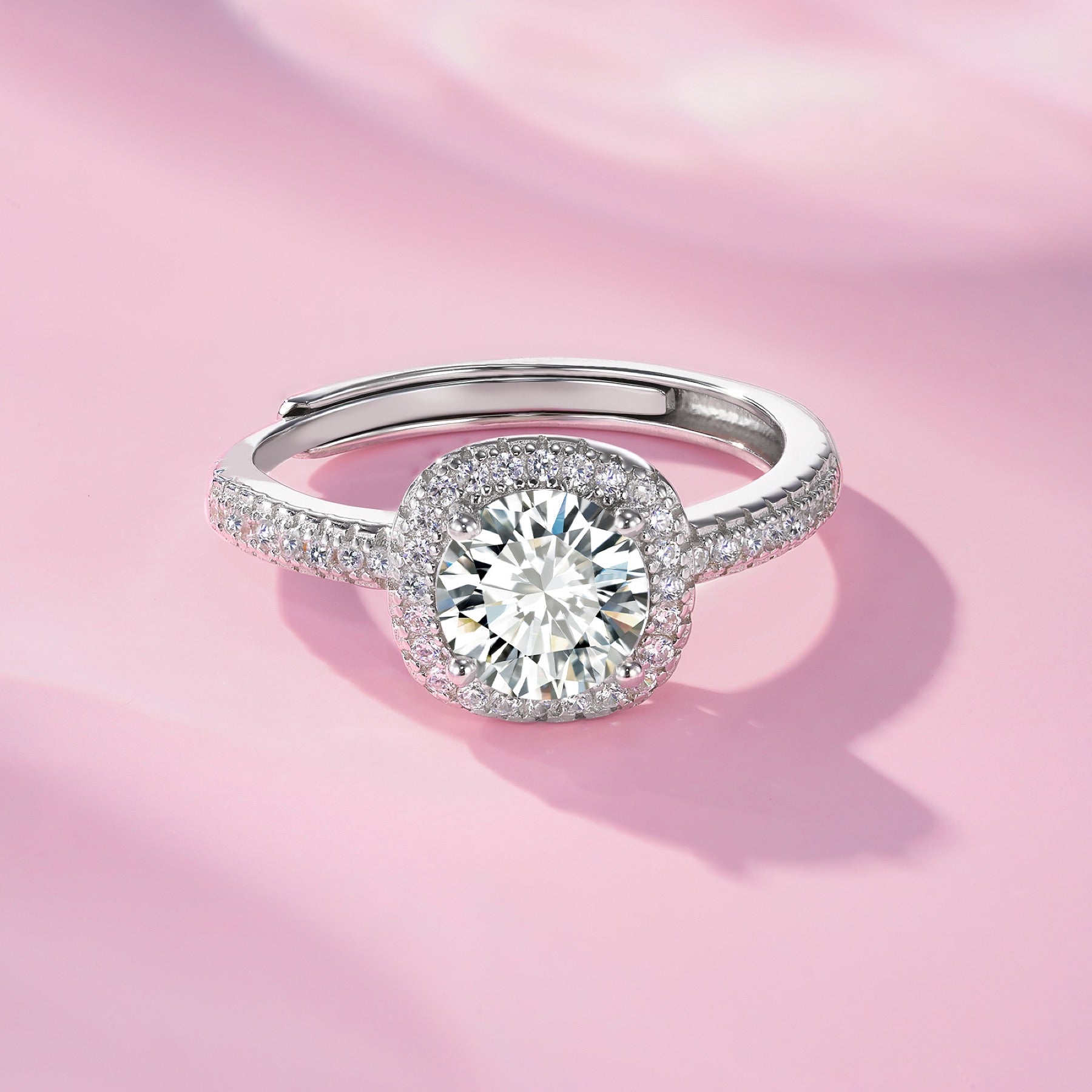 Tondo 1 Carat Moissanite Halo Ring in Sterling Silver