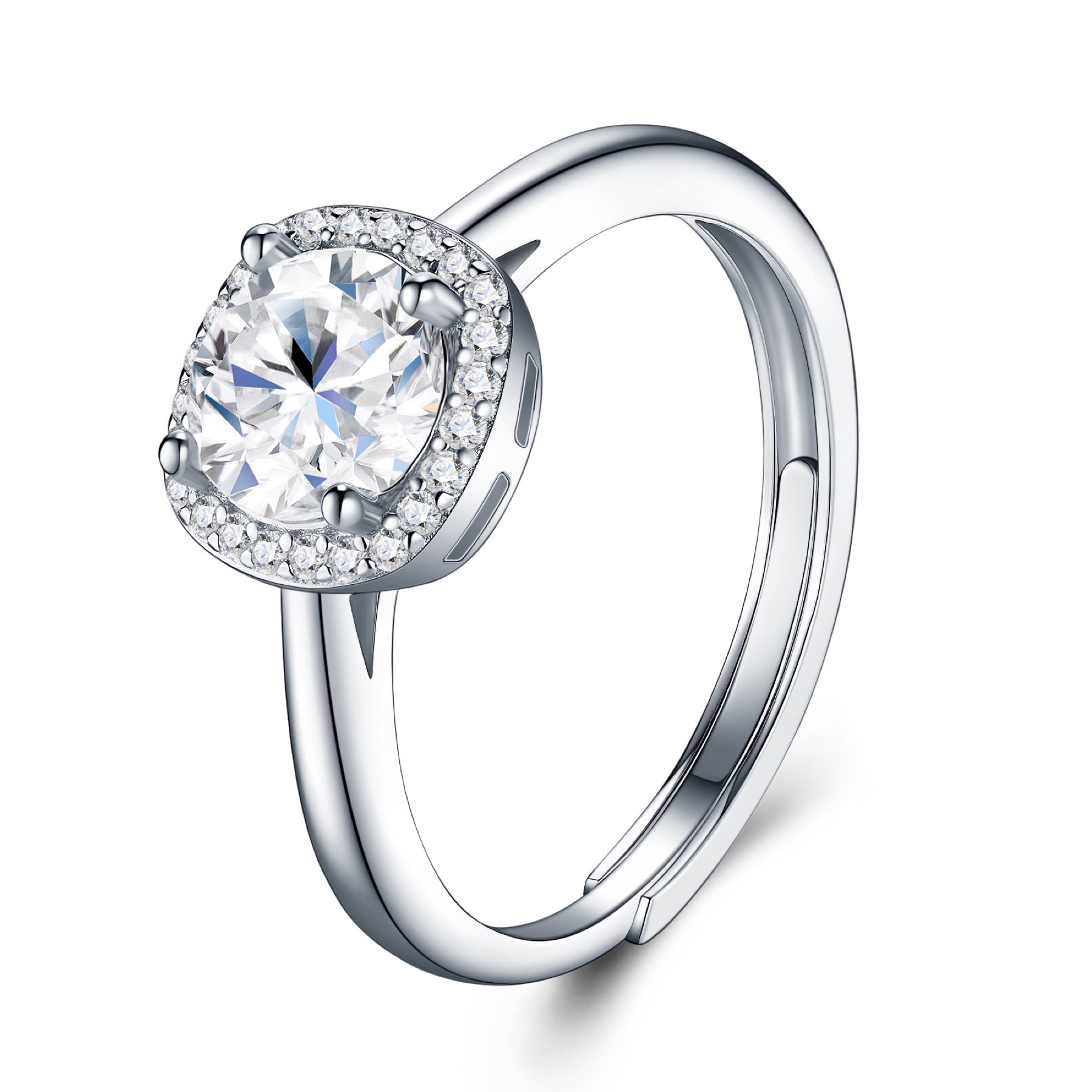 Rotondo 1 Carat Moissanite Halo Ring in Sterling Silver