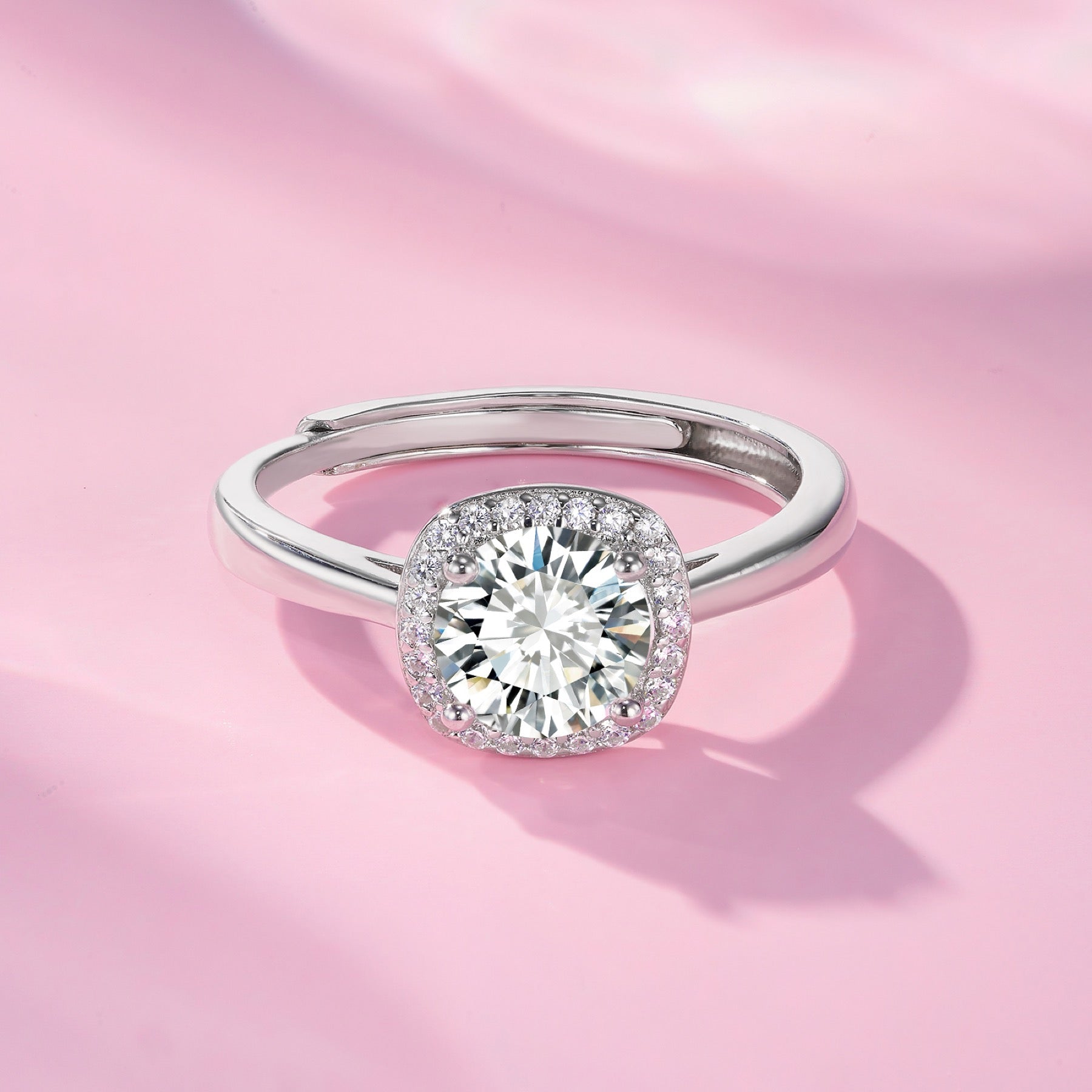 Rotondo 1 Carat Moissanite Halo Ring in Sterling Silver