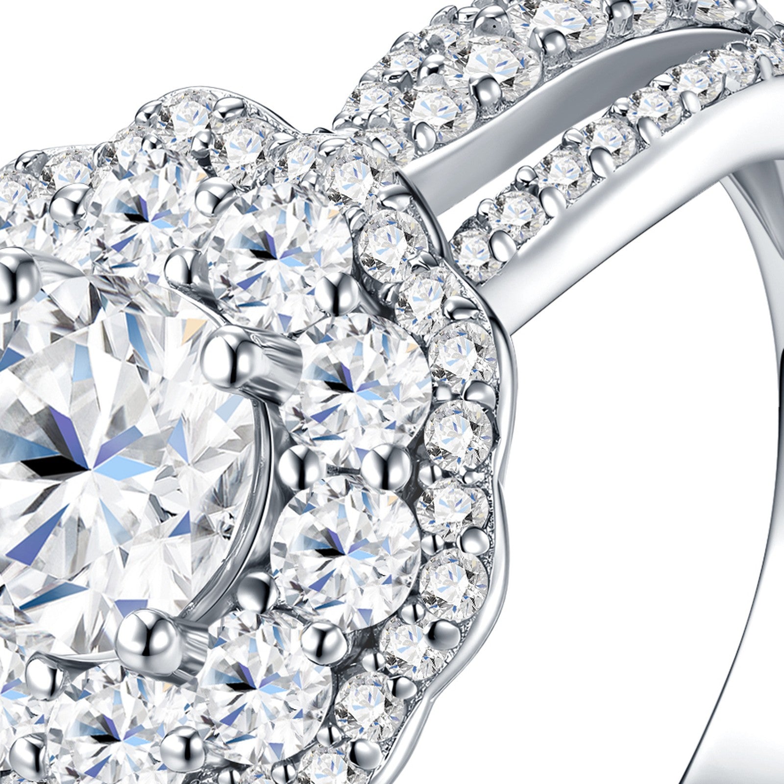 Fioralo 1 Carat Moissanite Halo Ring in Sterling Silver — detail