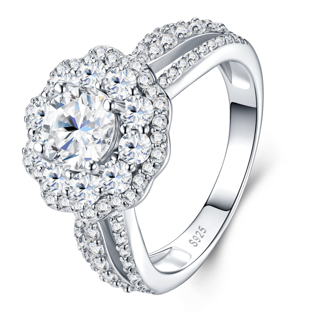 Fioralo 1 Carat Moissanite Halo Ring in Sterling Silver