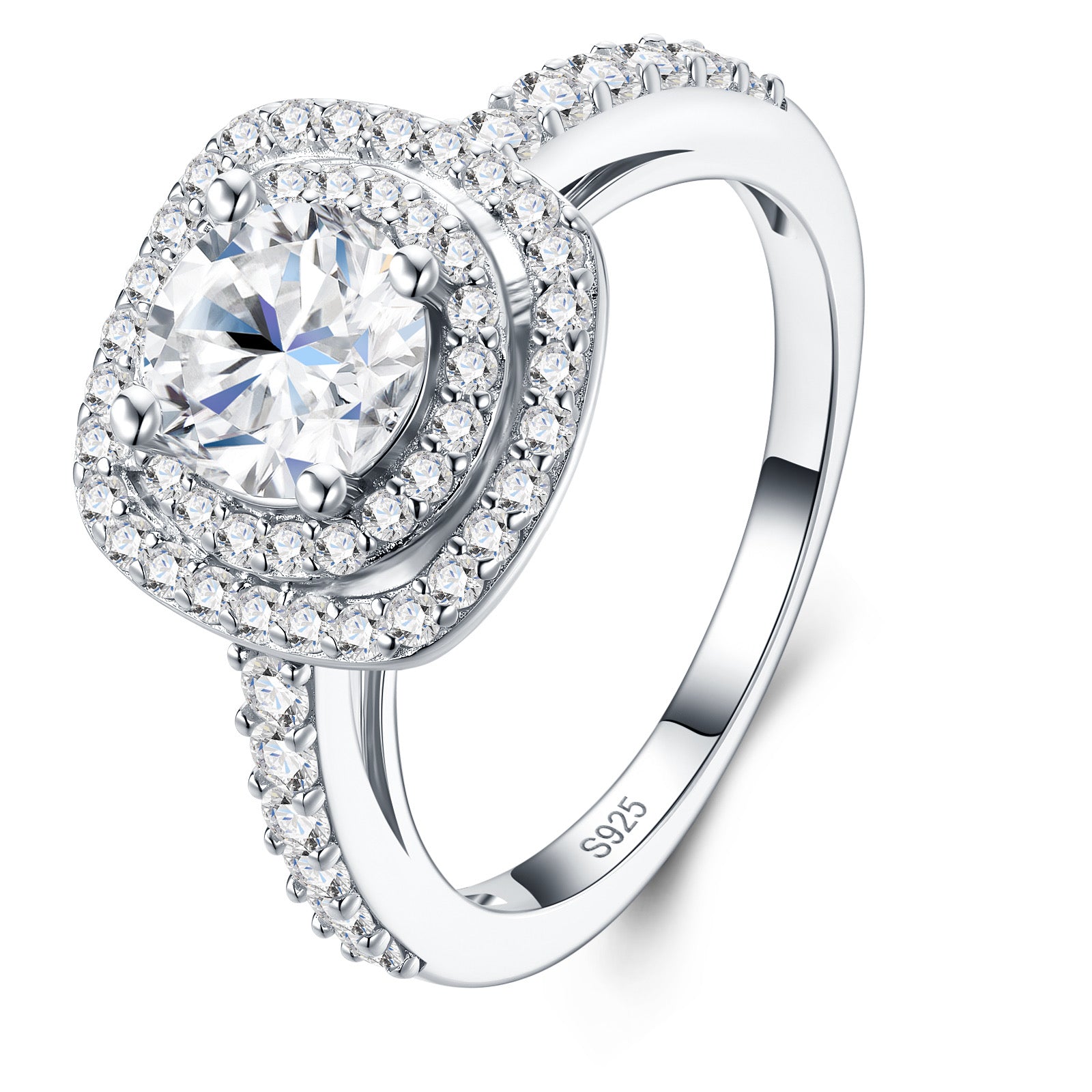 Doppioalo 1 Carat Moissanite Halo Ring in Sterling Silver