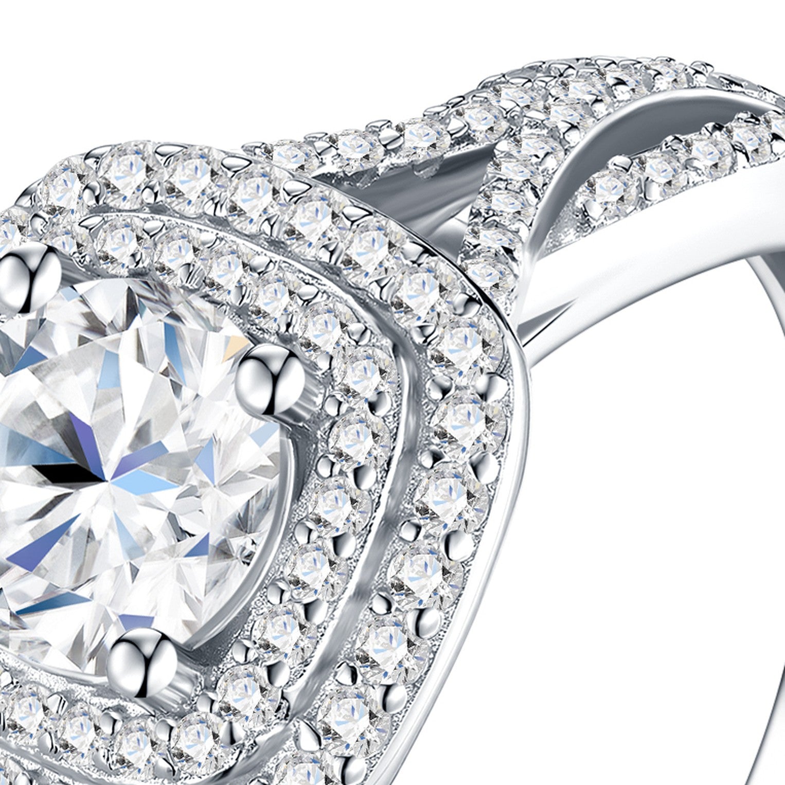 Quadralo 1 Carat Moissanite Halo Ring in Sterling Silver — detail