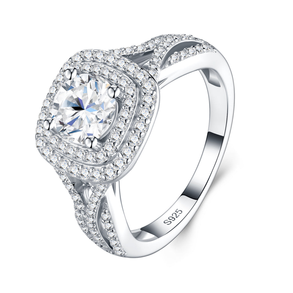 Quadralo 1 Carat Moissanite Halo Ring in Sterling Silver