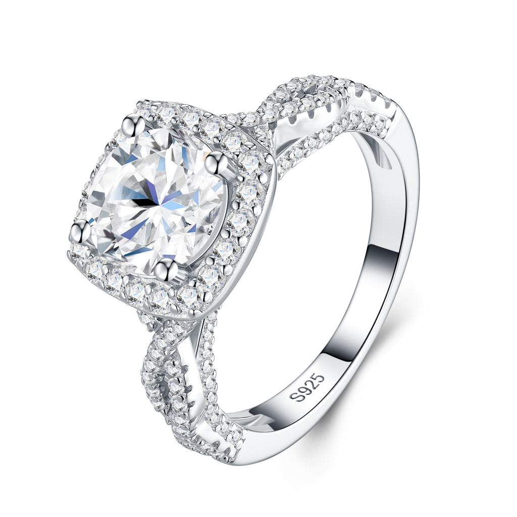 Grandalo 2 Carat Moissanite Halo Ring in Sterling Silver