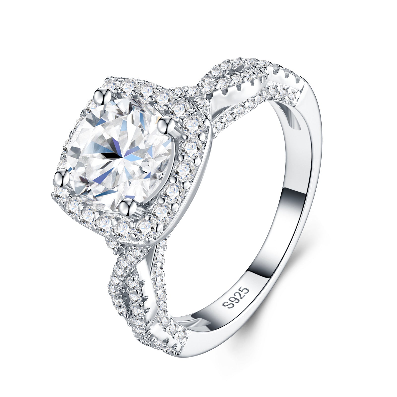 Grandalo 2 Carat Moissanite Halo Ring in Sterling Silver