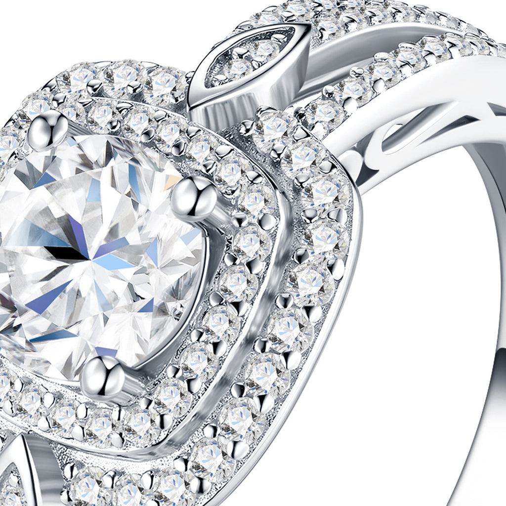 Cushionvale 1 Carat Moissanite Halo Ring in Sterling Silver — detail
