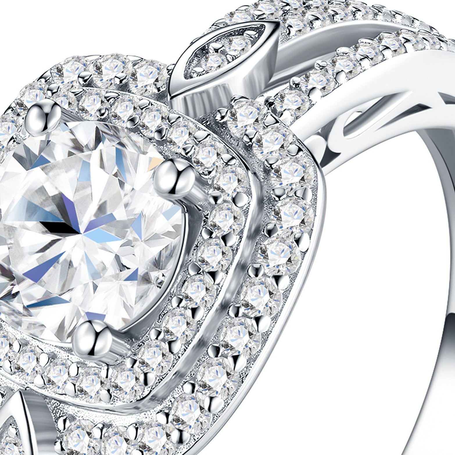 Cushionvale 1 Carat Moissanite Halo Ring in Sterling Silver — detail
