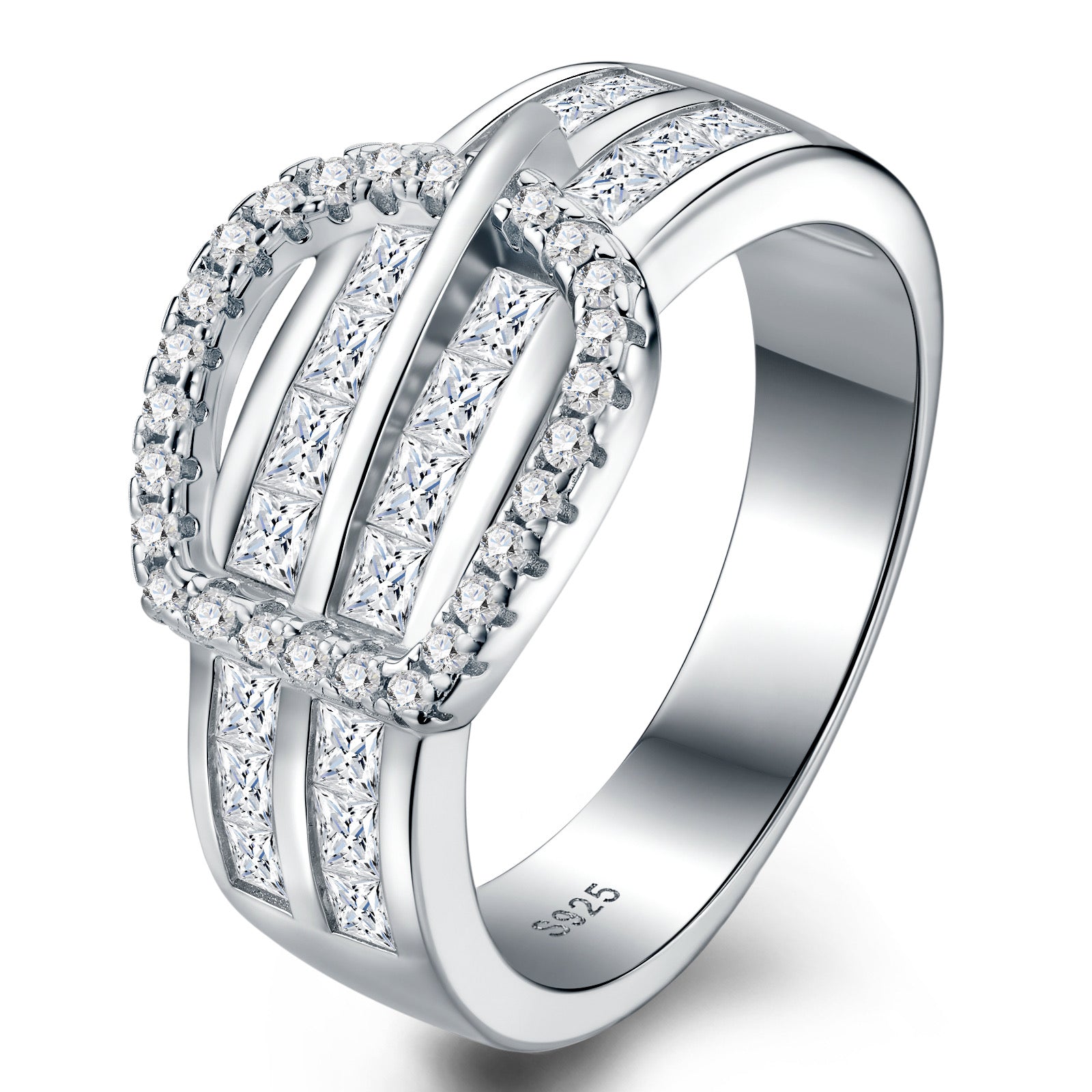 Trittica Moissanite Band Ring in Sterling Silver