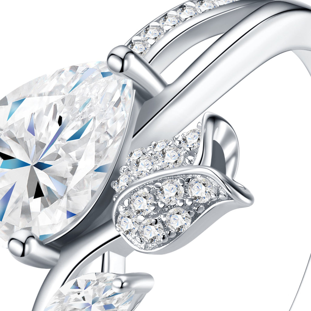 Peardala Pear-Cut Moissanite Solitaire Ring in Sterling Silver — detail