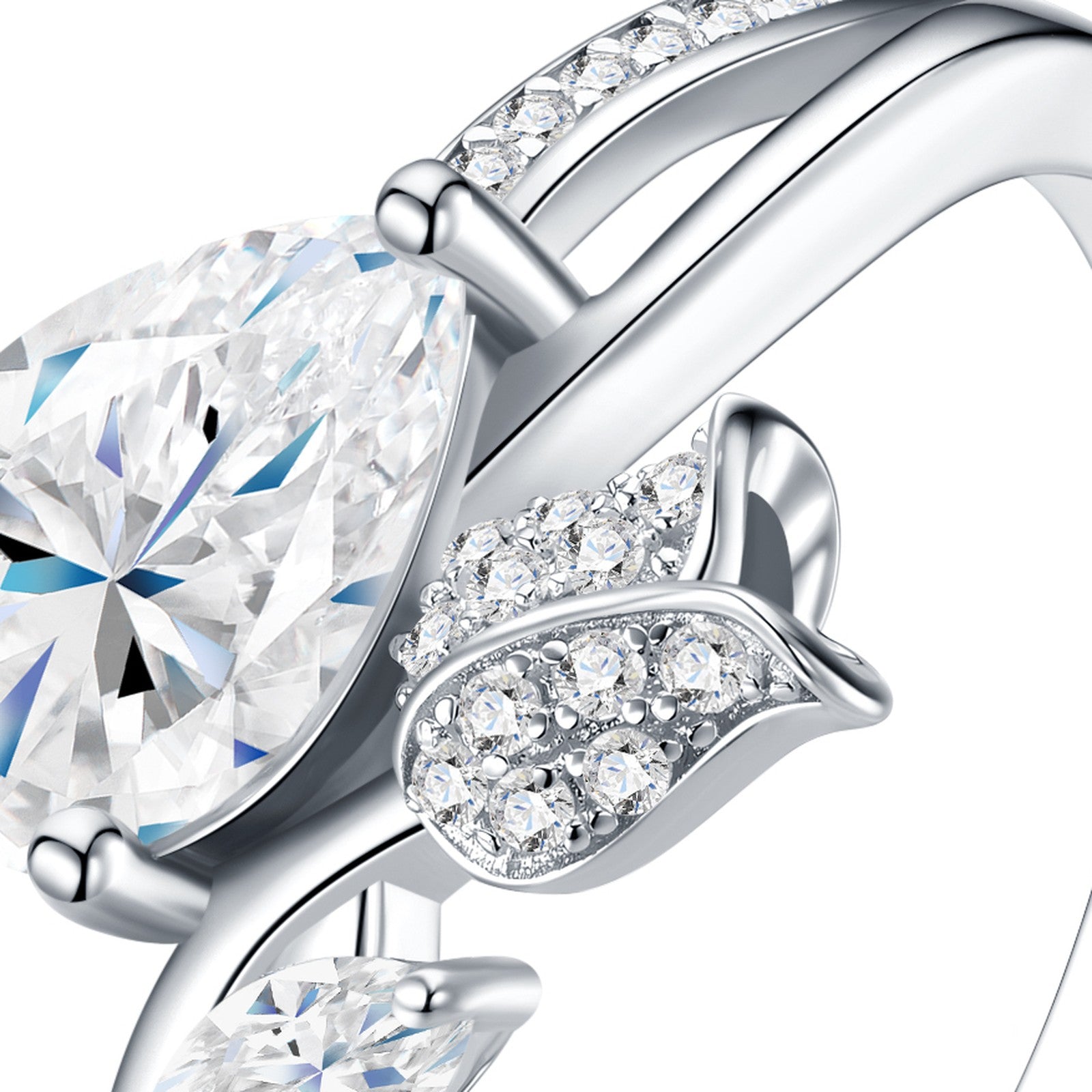 Peardala Pear-Cut Moissanite Solitaire Ring in Sterling Silver — detail
