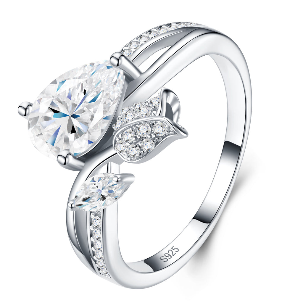 Peardala Pear-Cut Moissanite Solitaire Ring in Sterling Silver