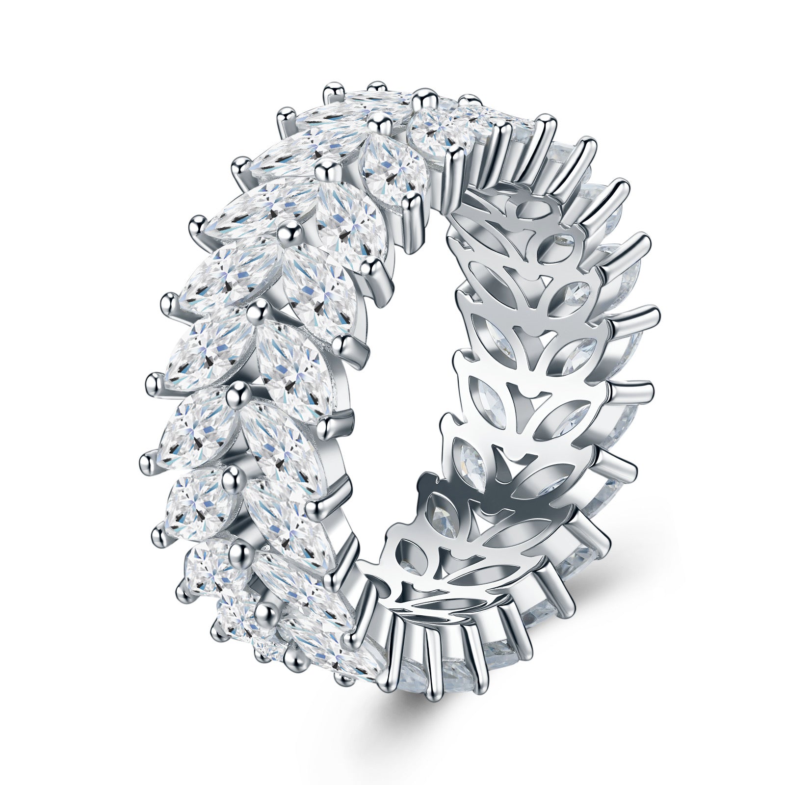 Fogliame Moissanite Eternity Band Ring in Sterling Silver