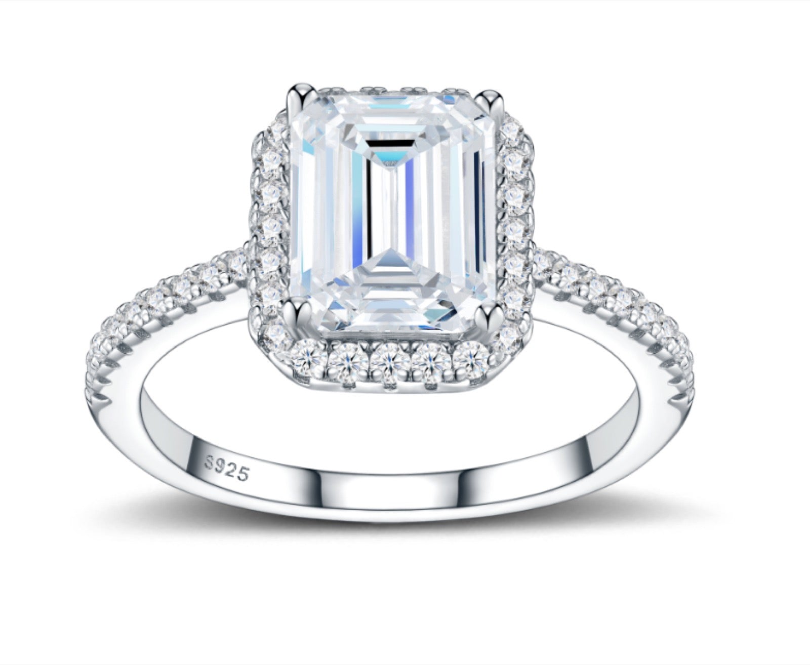 Verdetta Emerald-Cut Moissanite Halo Ring in Sterling Silver