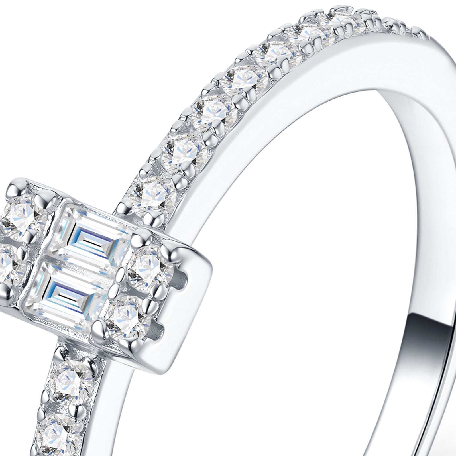 Piccola Emerald-Cut Moissanite Solitaire Ring in Sterling Silver — detail
