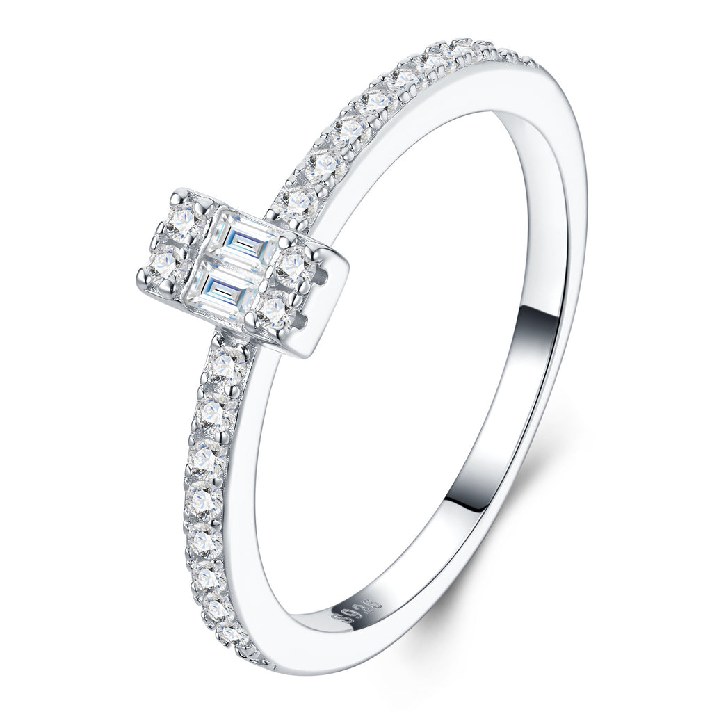 Piccola Emerald-Cut Moissanite Solitaire Ring in Sterling Silver