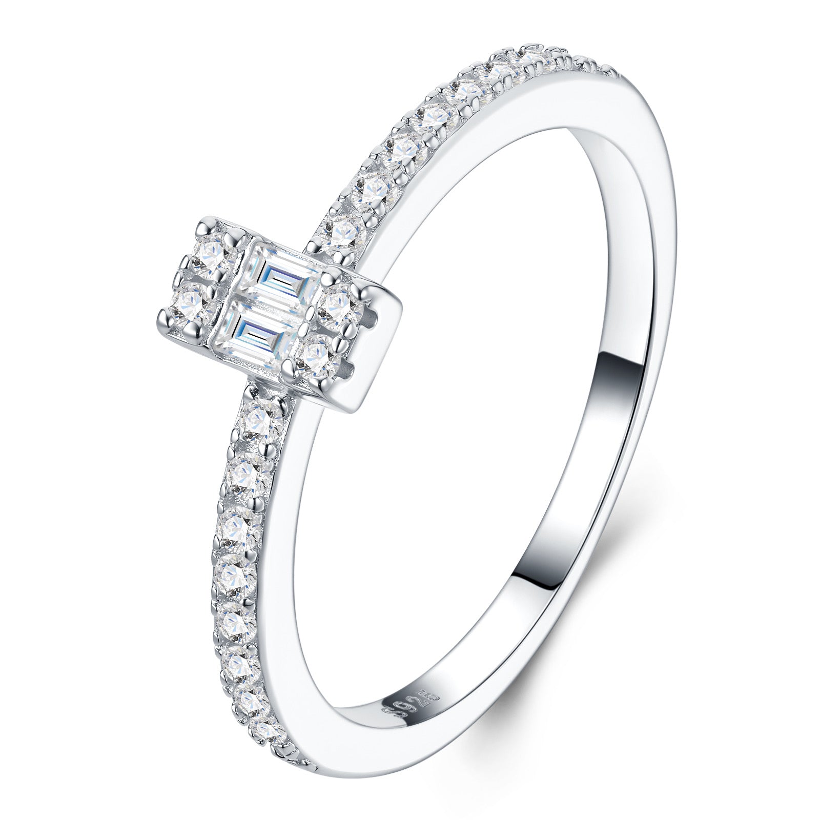 Piccola Emerald-Cut Moissanite Solitaire Ring in Sterling Silver