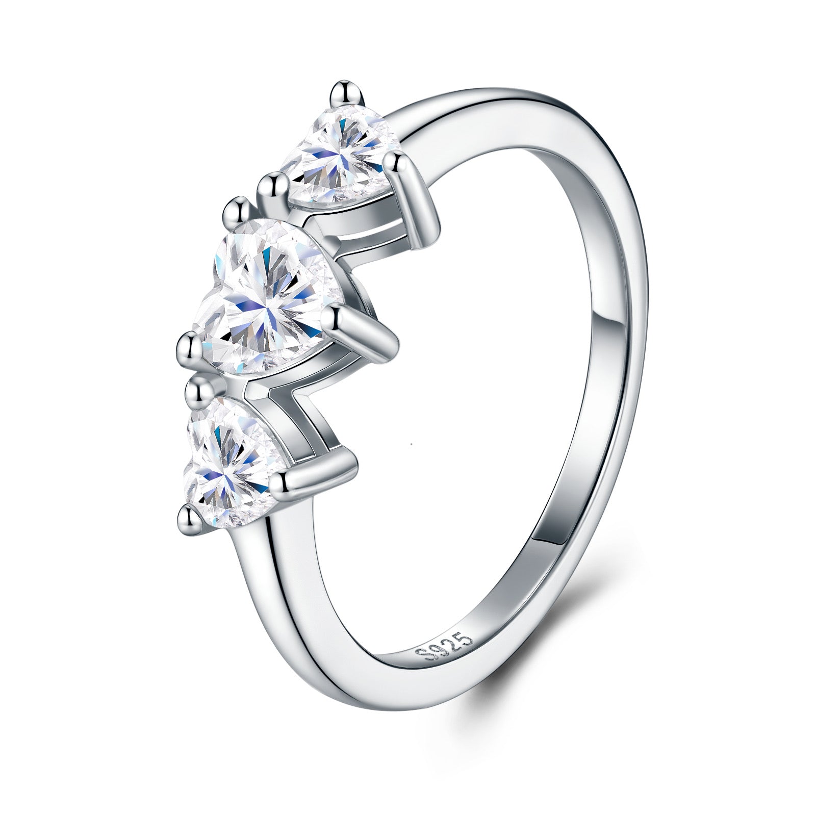 Cuoritre Heart-Cut Moissanite Three-Stone Ring in Sterling Silver