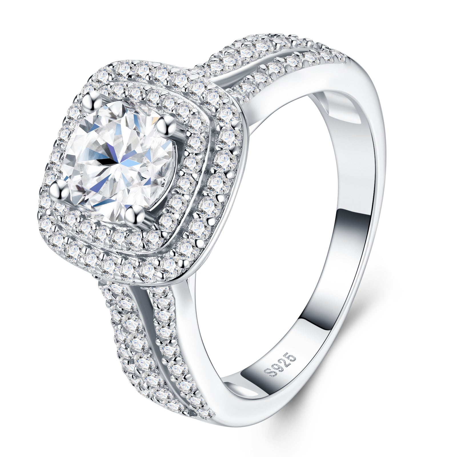 Bisalo 1 Carat Moissanite Halo Ring in Sterling Silver