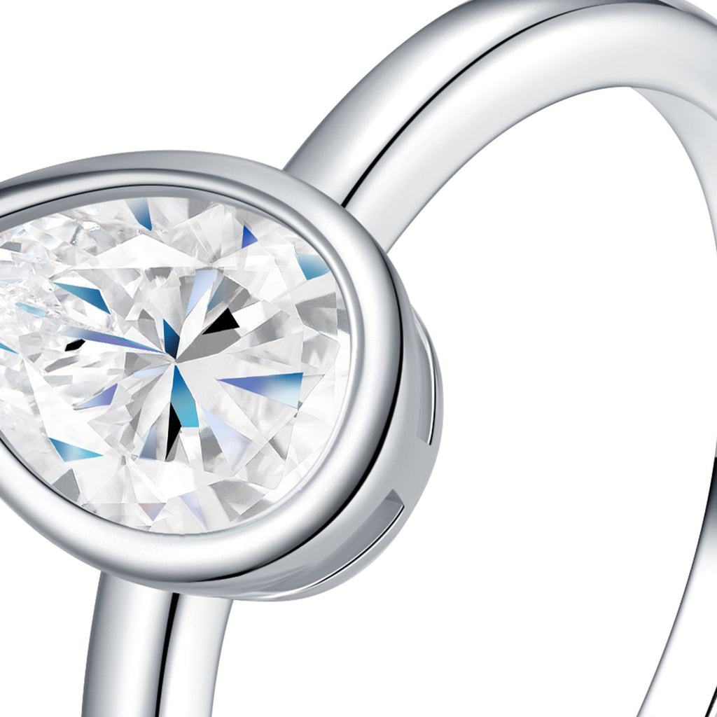 Goccetta Pear-Cut Moissanite Solitaire Ring in Sterling Silver — detail