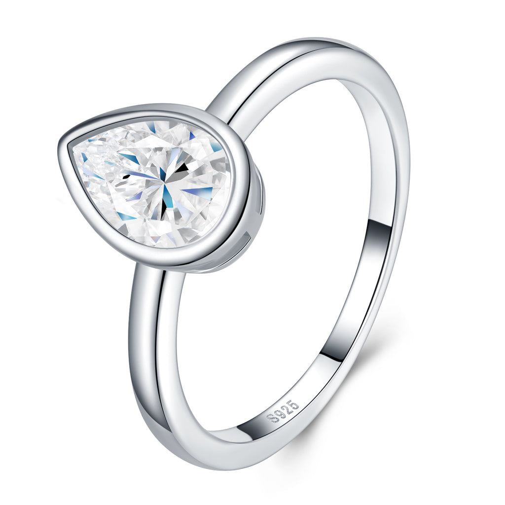 Goccetta Pear-Cut Moissanite Solitaire Ring in Sterling Silver