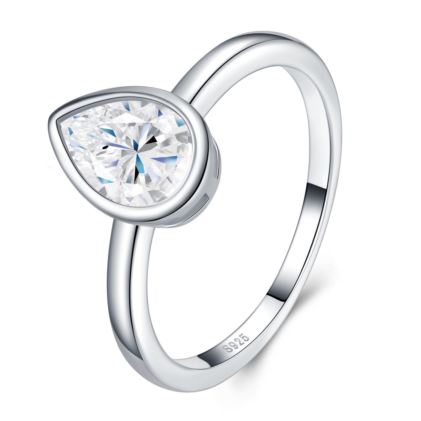 Goccetta Pear-Cut Moissanite Solitaire Ring in Sterling Silver