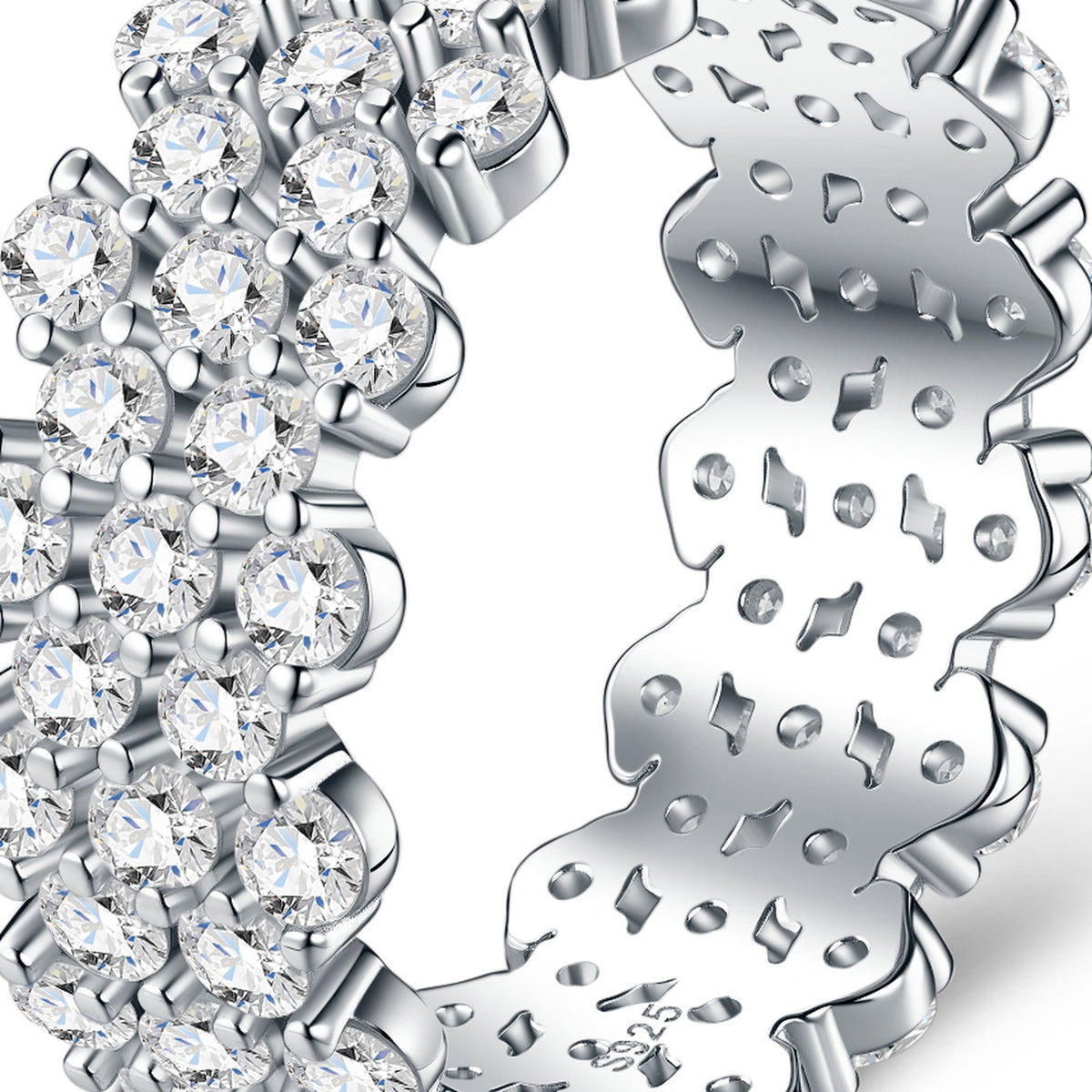 Corona Moissanite Eternity Band Ring in Sterling Silver — detail