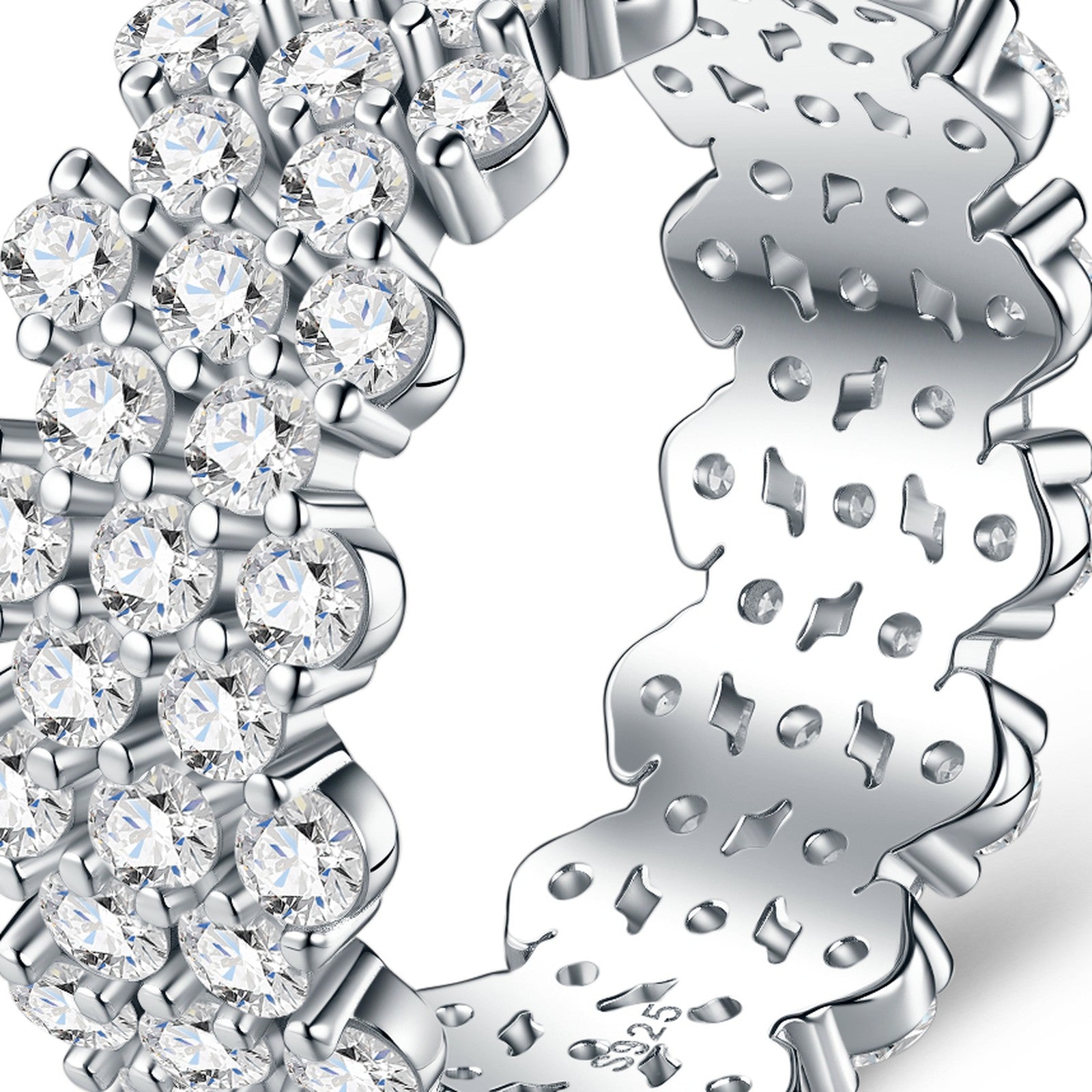 Corona Moissanite Eternity Band Ring in Sterling Silver — detail