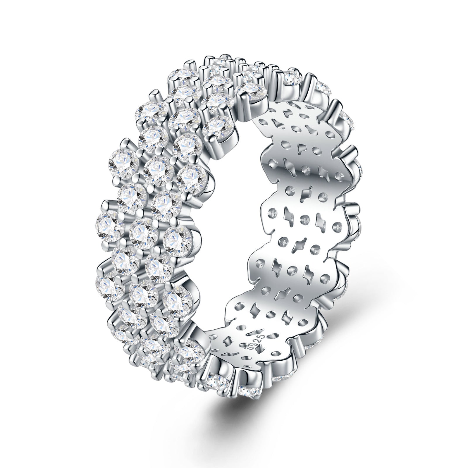 Corona Moissanite Eternity Band Ring in Sterling Silver