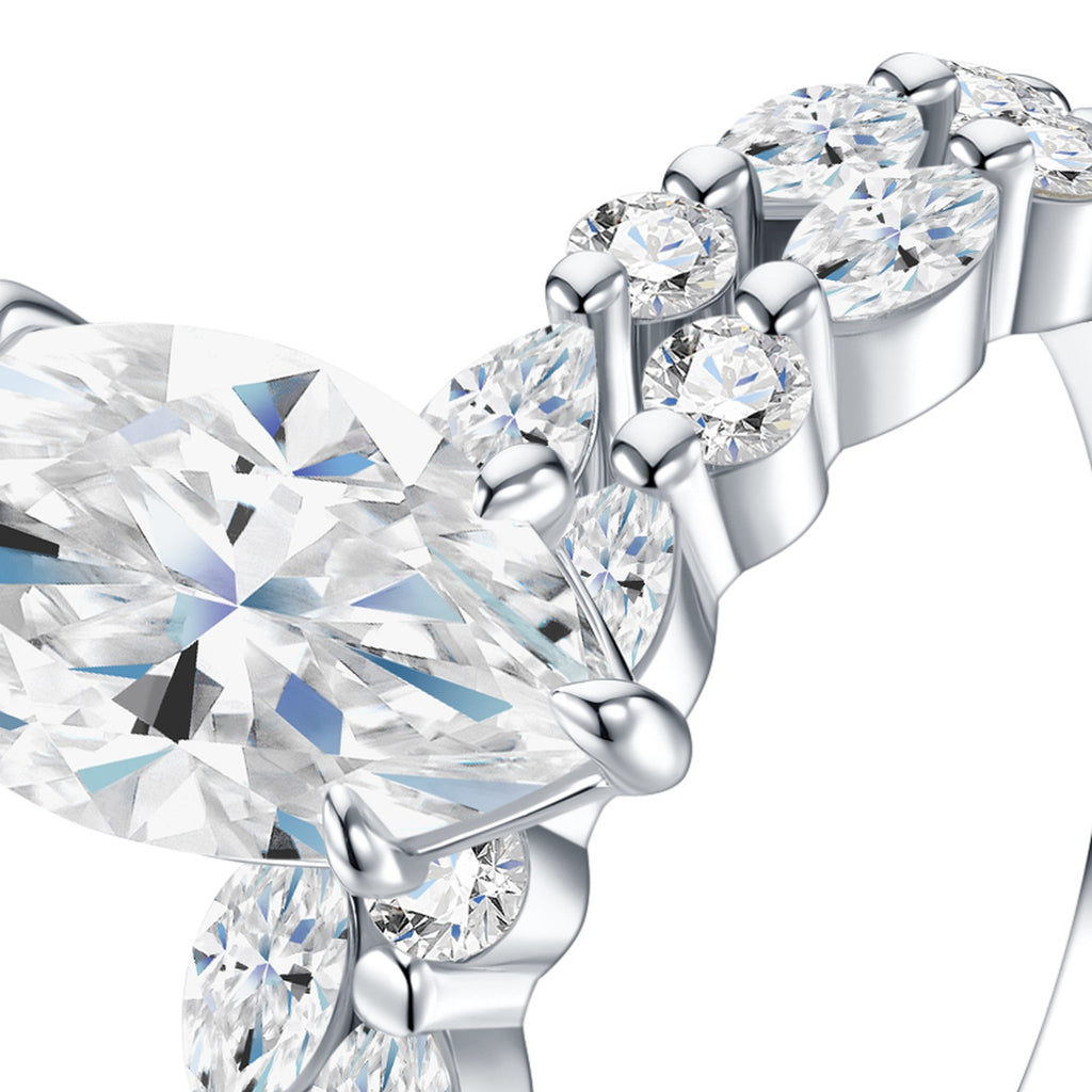Freccia Marquise-Cut Moissanite Solitaire Ring in Sterling Silver — detail