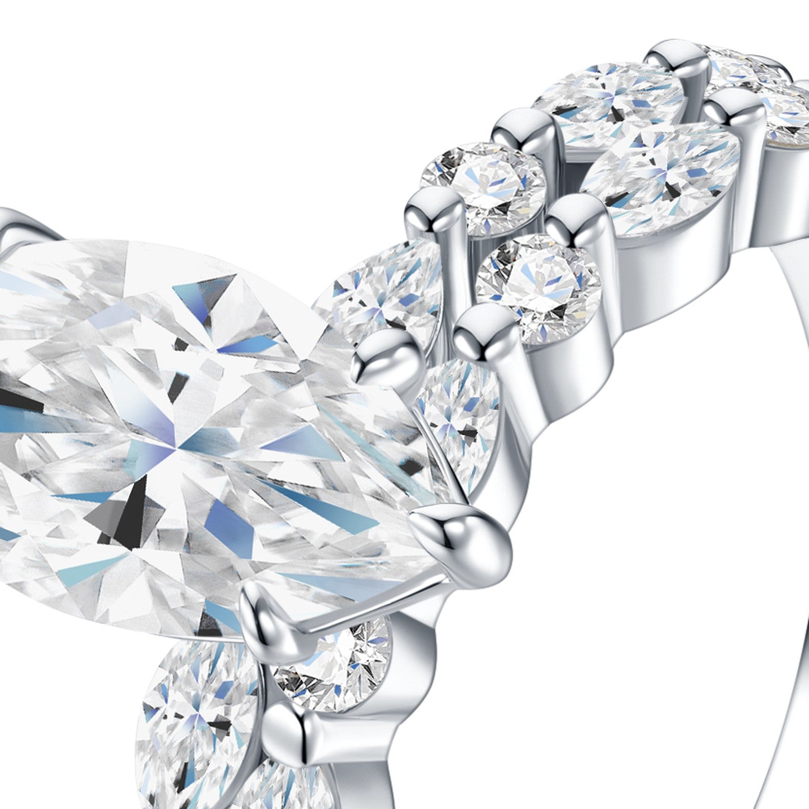 Freccia Marquise-Cut Moissanite Solitaire Ring in Sterling Silver — detail