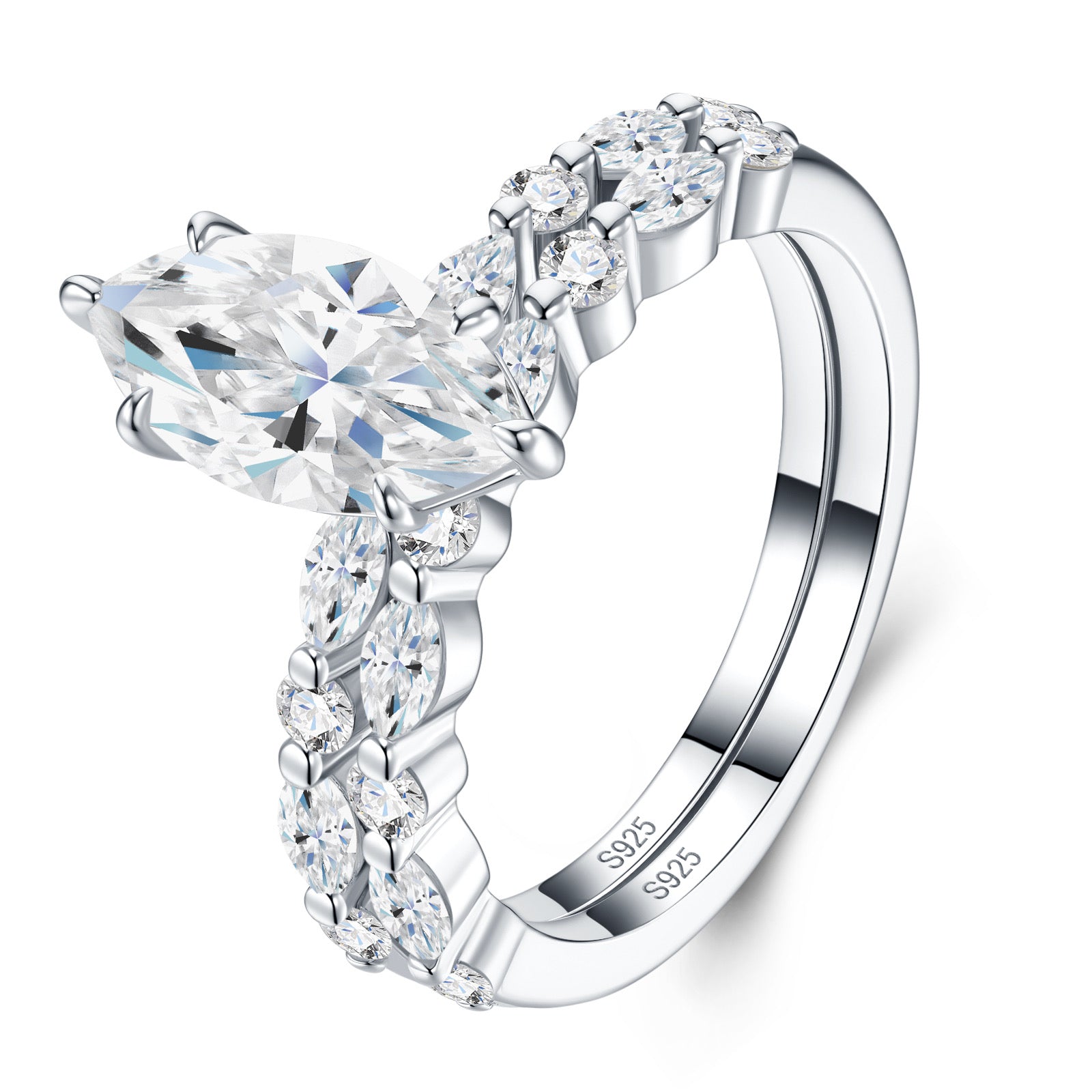 Freccia Marquise-Cut Moissanite Solitaire Ring in Sterling Silver