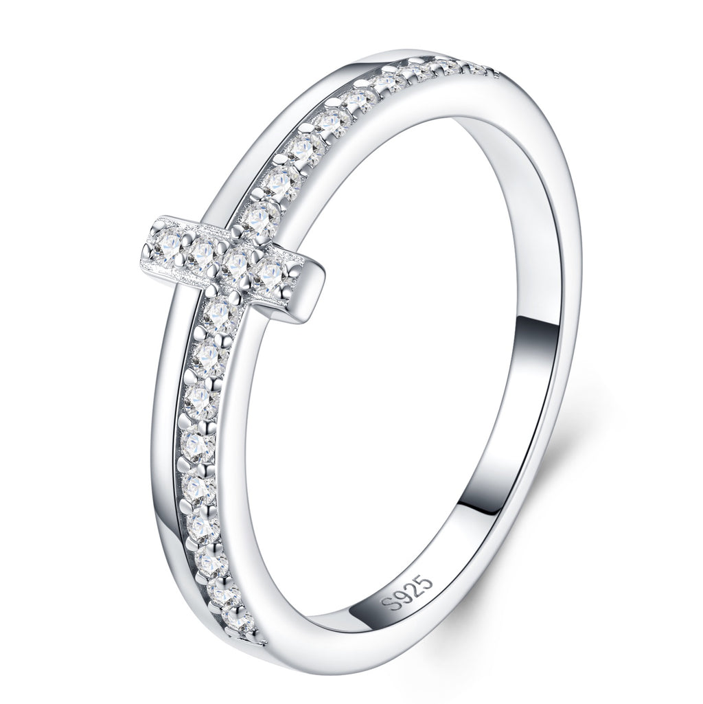 Fedele Moissanite Cross Ring in Sterling Silver