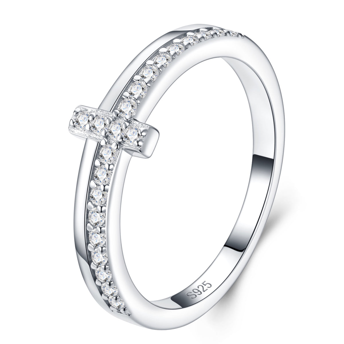 Fedele Moissanite Cross Ring in Sterling Silver